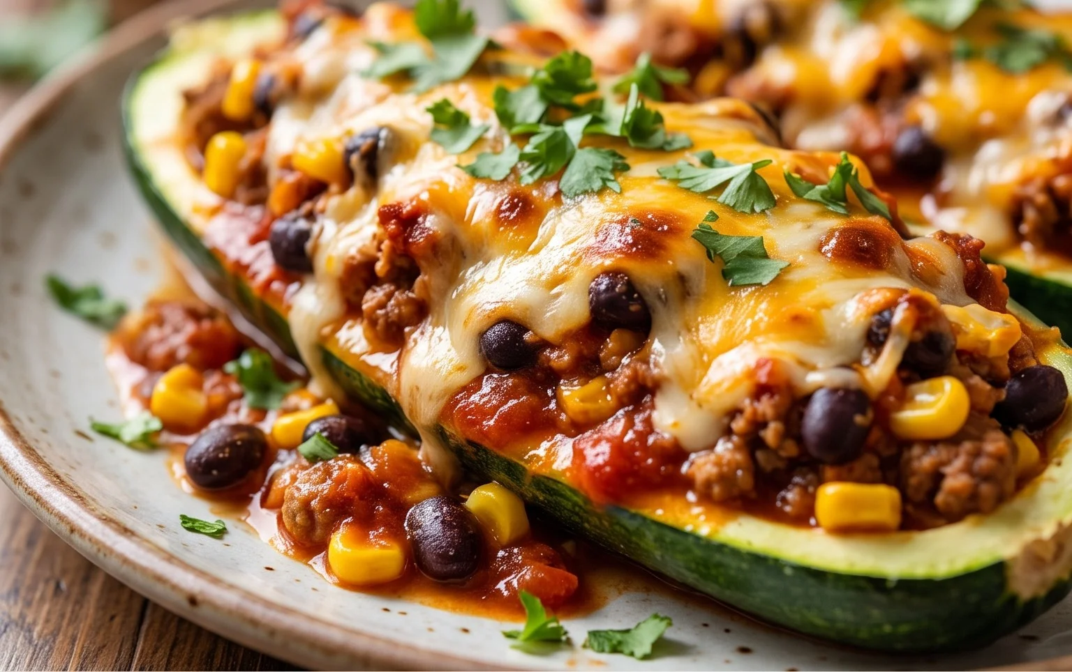Enchilada Stuffed Zucchini Boats